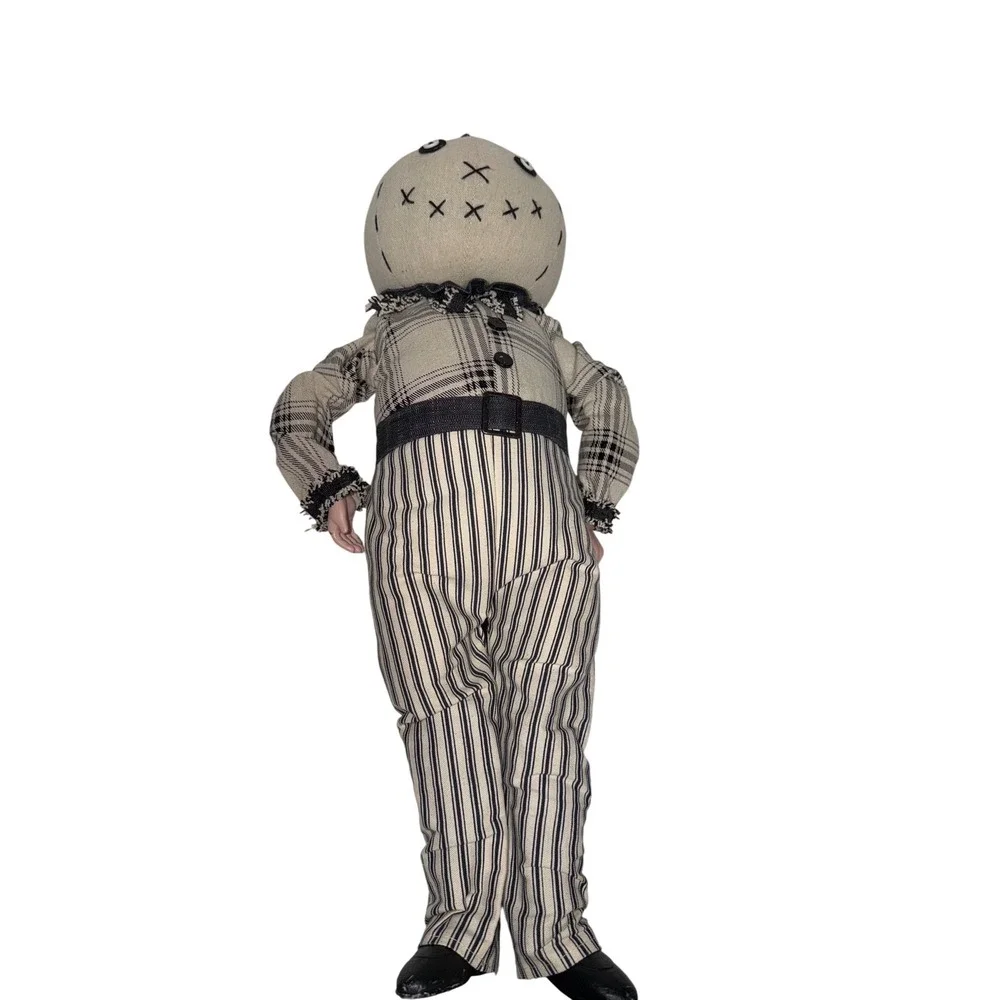Primitive Scarecrow Doll Vintage Style Halloween Decor Plaid Striped Outfit 18